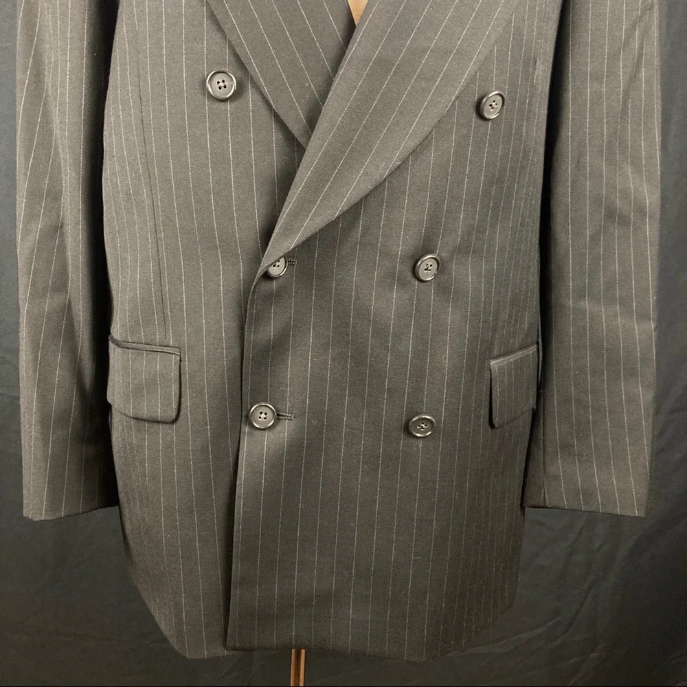 Vintage YSL Men's Black Pinstripe Double-Breasted Blazer
